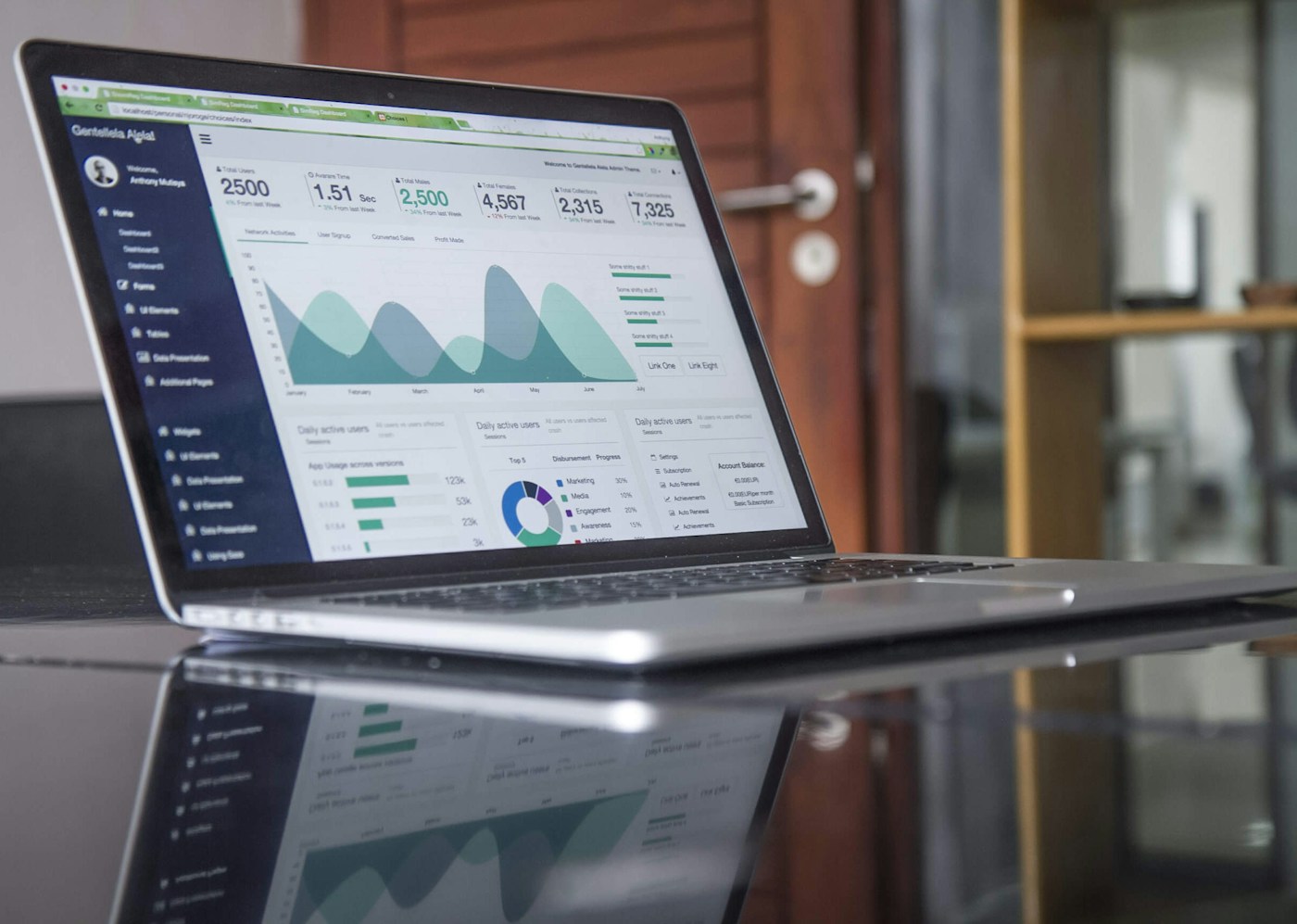 Illustrative analytics dashboard on a laptop